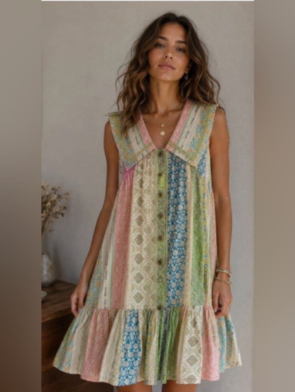 Umgee Patchwork Dress in Pastel Stripes NWT